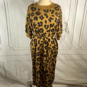 Leopard Puff Sleeve Shift Midi Dress XXL Cheetah